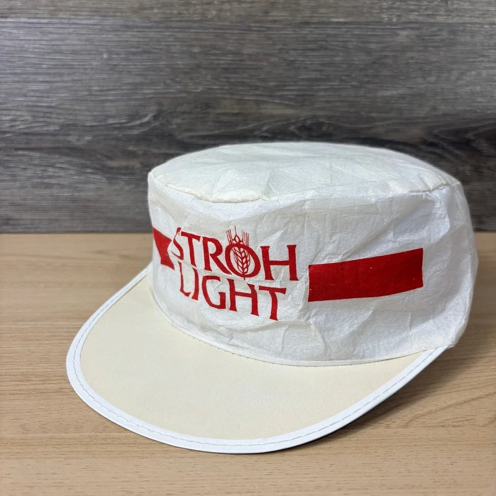 Vintage Stroh Light‎ Hat Fitted White Red Painters Paper Cap